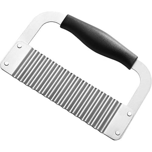 Crinkle Cutter Stainless Steel Potato Slicer Heavy Duty Wavy Crinkle Cutting Chopping Tools with Wooden Handle for Carrot Veggies (1, Black)