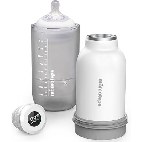 Upgrade Bottle Warmer on The go Portable Baby Breast Milk Warmer for Travel, Hot Water Heating Warmer Insulated Thermo Fits All Infant Bottles, Digital Water Temp Display Lid,15.5 oz