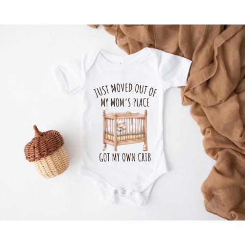 Funny Newborn Bodysuit, Just Moved Out Of Mom's Place Bodysuit, Gift for Expecting Baby, New Baby Gift, Going Home Bodysuit