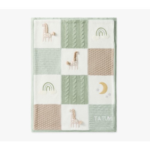 Giraffe Heirloom Sherpa-Backed Patchwork Knit Baby Blanket