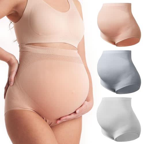 Momcozy Women's Maternity High Waist Underwear Pregnancy Soft Seamless Maternity Underwear Over Bump
