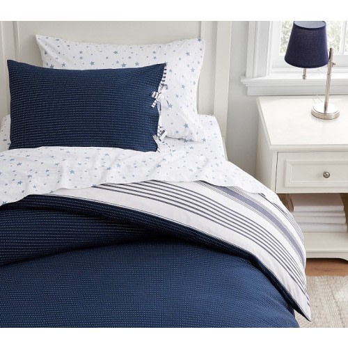 Reversible Matelasse Kids' Duvet Cover- Navy