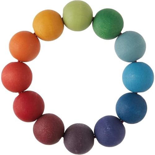 Grimm's Wooden Rainbow Beads Ring Grasper - Baby Teething & Grasping Toy from Germany