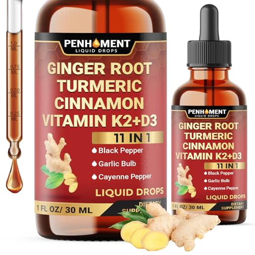 11in1 Liquid Ginger Extract with Liquid Turmeric, Ceylon Cinnamon Drops, Vitamin D3, Vitamin K2, Berberine Extract, Garlic, Black Pepper - Drops Extract - 1FL Oz - 2 Month Supply