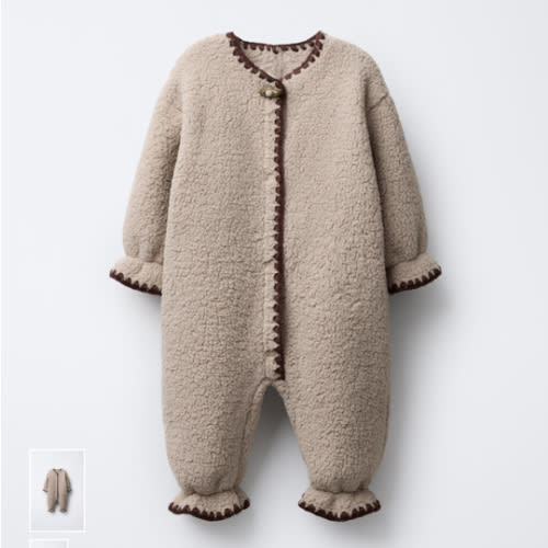 CONTRAST TRIM FLEECE ROMPER - Beige | ZARA United States