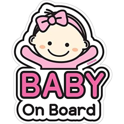 GEEKBEAR Baby on Board Car Sticker - Character Design, Reflective, Weather-Resistant (02. Basic Girl)