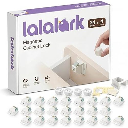 lalalark Magnetic Cabinet Locks Baby Proofing (24 Pack+4 Keys), Easy Installation Adhesive Child Proof Locks for Baby Safety, No Tools Child Safety Latches for Cabinets, Drawers, Doors