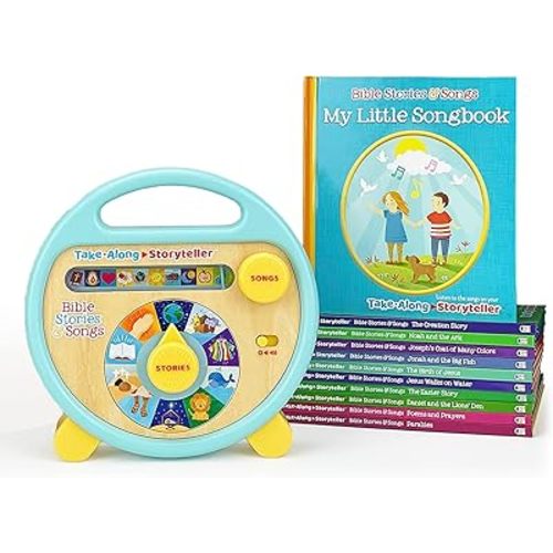 Bible Stories and Songs Interactive Electronic Take Along Storyteller with 11 Books (Little Sunbeams) Library Binding – Touch & Feel, February 13, 2022