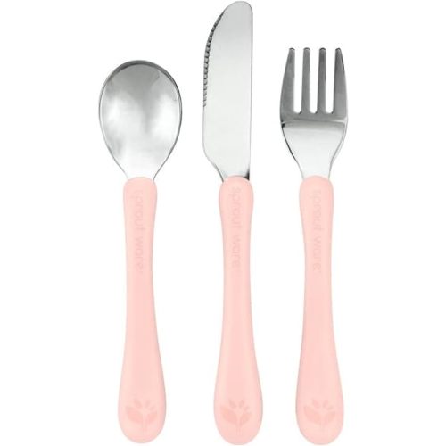 Green Sprouts® Stainless Steel & Sprout Ware® Kids' Cutlery, 12mo+, Plant-Plastic, Dishwasher Safe, Ergonomic, Tested for Hormones - Light Grapefruit