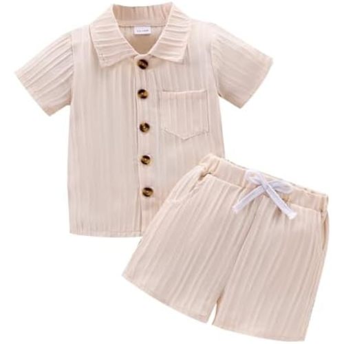 Toddler Baby Boys Clothes Ribbed Button-Down Shirt Tops +Shorts Pocket Outfit 2 PCS set 12 Months-5T Without Tee