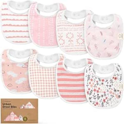 8-Pack Organic Baby Bibs for Boys, Girls - Soft Cotton Drooling and Teething Bibs for Baby Girl & Boy, Extra Absorbent, Easy To Clean & Put On for Toddler, Newborn, Infant 0-24 Months (Sweet Charm)