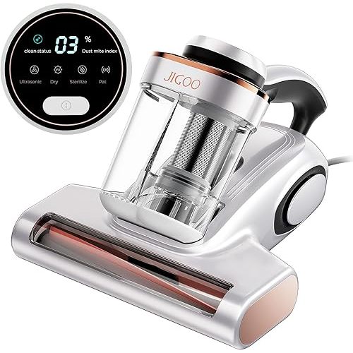 JIGOO Bed Vacuum Cleaner with Dust Sensor, Mattress Vacuum Cleaner with UV & Ultrasonic and High Heating, 13Kpa Suction 500W Powerful Double-Cup Handheld Vacuums (J300, Corded)