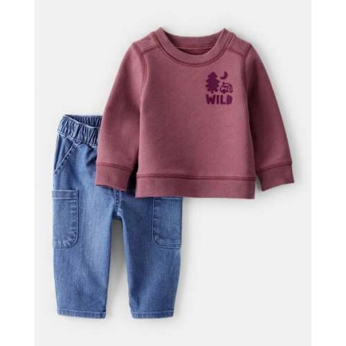 2-Piece Camping Fleece Sweatshirt & Pant Set - Maroon/Blue | Carter's