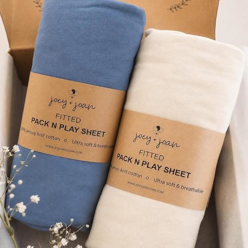 Pack and Play Sheets Fitted – Compatible with Graco Pack n Play Playard Crib and Other 27 x 39 Inch – Blue + Off-White – 2 Pack