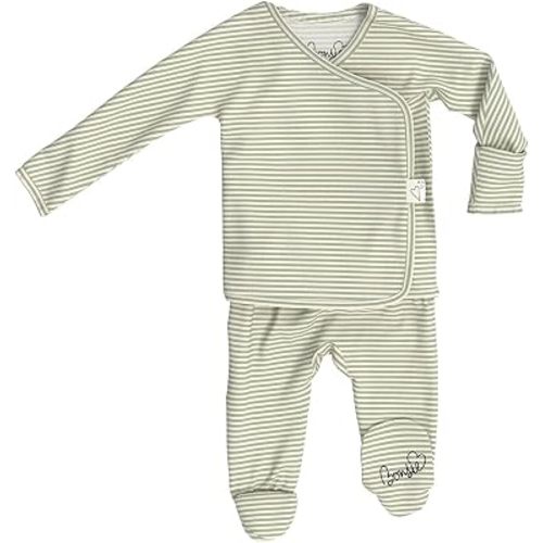 Bonsie Skin to Skin Babywear Footie Bodysuit - Baby Footed One Piece with Striped Pattern - Mint Twist