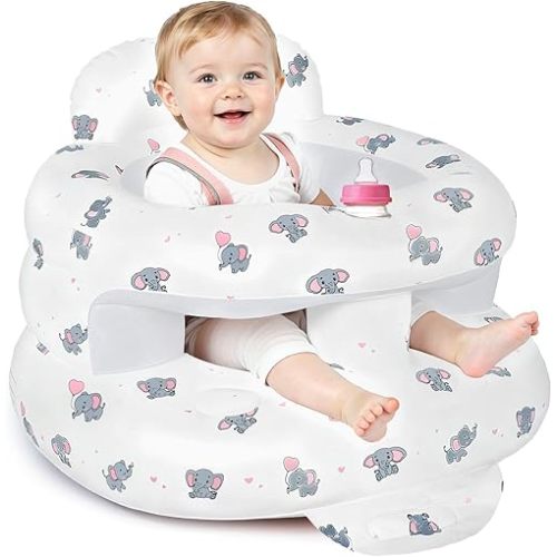 Inflatable Baby Seat for 3-36 Months, Baby Seats for Infants for Sitting Up with Back Support Built in Air Pump, Surround Sit Me Up Floor Seat for Baby Chair for Learning Sit, Feeding (Elephant)