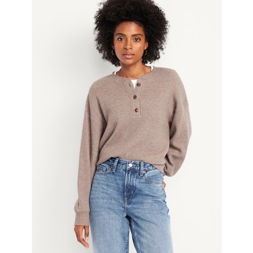 Oversized Cozy Waffle Henley Top