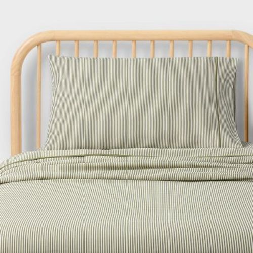 Twin Green Striped Kids' Cotton Sheet Set - Pillowfort™