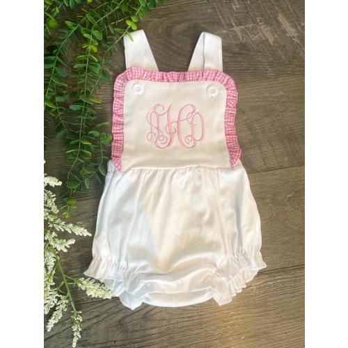 pink gingham ruffled romper