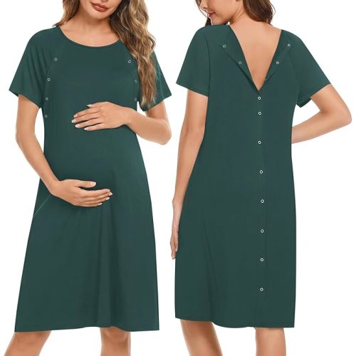 Ekouaer Women’s Nursing/Delivery/Labor/Hospital Nightdress Short Sleeve Maternity Nightgown with Button S-XXL