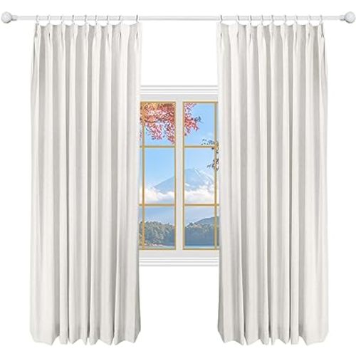 52 W x 84 L inch Pinch Pleat Darkening Drapes Faux Linen Curtains with Lining Drapery Panel for Living Room Bedroom Meetingroom Club Theater Patio Door (1 Panel),Beige White