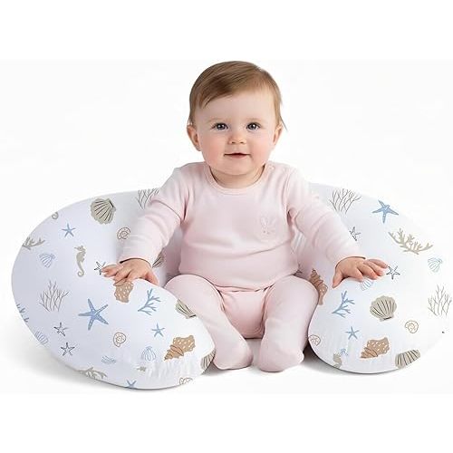 Little Grape Land Nursing Pillow for Breastfeeding, Ergonomic Feeding Pillow with Removable Cover, Baby Feeding Pillow with Hidden Zipper Guard and Supportive Breathable Filling, Shell, Original