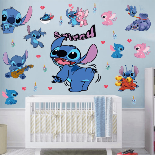 Stitch Wall Decals 3D Cartoon Wall Stickers Excellent Vinyl Wall Decor for Boys Room Living Room