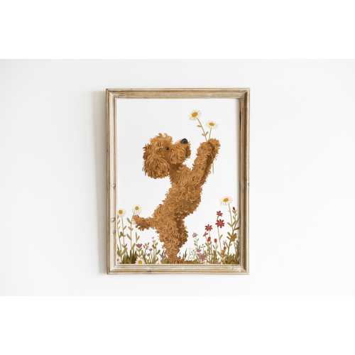 Floral Golden Doodle Nursery floral wall art puppy nursery dog mom gift labradoodle art floral puppy painting Printed and Shipped LEN2-A1