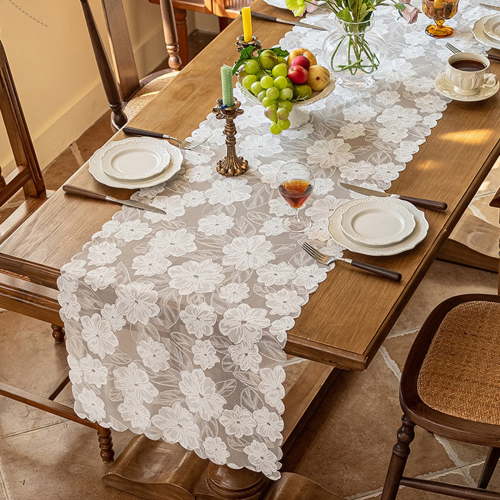 Lace Table Runner 18x70 Inch Dresser Cover Top White Embroidered Table Runner Vintage Crochet Table Runner Flower Dresser Runners for Bedroom Furniture Kitchen Wedding Party Table Dector
