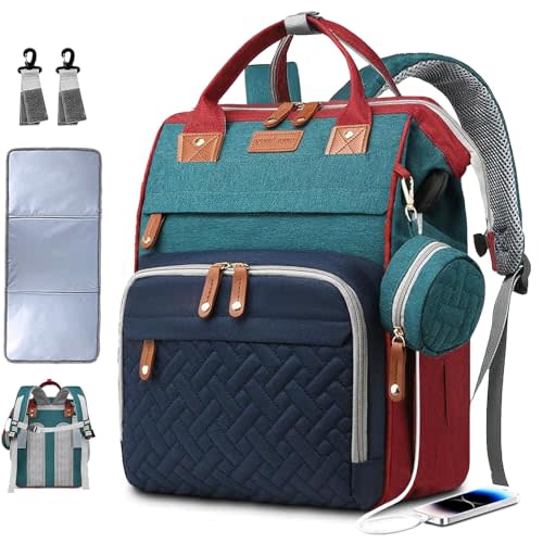 Diaper Bag Backpack Baby Bag for Mom Dad with Changing Pad, 19 Pockets, Large Waterproof Travel Baby Girl Boy Toddle Diaper Bag with Insulated Pocket, Baby Shower Gifts, Colorful