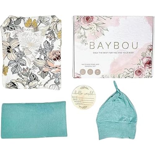 Robe Swaddle Set Matching Mommy and Me Set Baby Girl Swaddle Blanket Gift 5-Piece Set Hospital Robe Vintage Floral (Modern, Small/Medium)