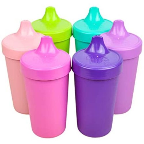 Re-Play Made in the USA No Spill Sippy Cups in Aqua, Lime, Blush, Pink, Purple & Amethyst| ONE Piece Removeable Silicone Valve |BPA FREE|Dishwasher & Microwave Safe| Fairytale| Set of 6