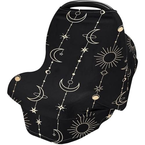 Sun Moon Stars　Nursing Cover Breastfeeding Scarf, Car Seat Covers for Babies Infant Stretchy Soft Breathable Multi-Use Cover Ups, Gift for Boys Girls