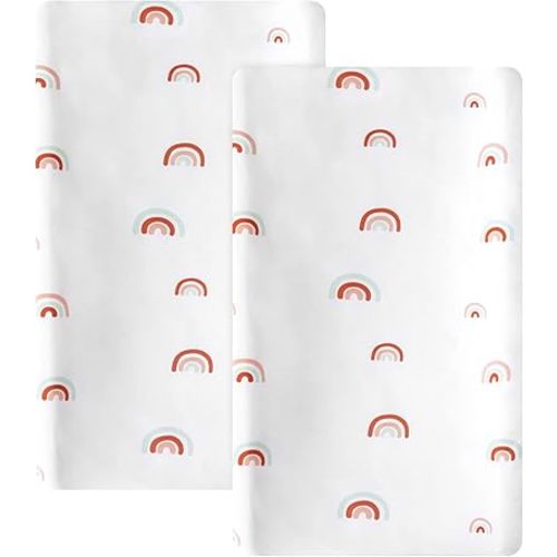 Rainbow Changing Pad Cover 2 Pack Diaper Changing Table Pad Covers 32”x17”x5.5” for Standard Baby Changing Pads Universal Microfiber Soft Cradle Sheets for Baby Boys Girls, Rainbow