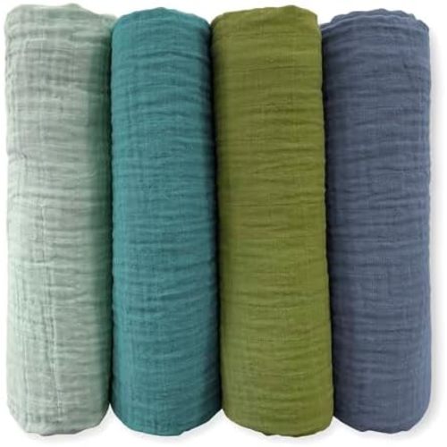 SwaddleDesigns Cotton Muslin Swaddle Blankets for Baby Boy & Baby Girl, Set of 4, Neutral Receiving Blankets for Newborn, Baby Registry & Gift, 46x46 inches, Cascadia