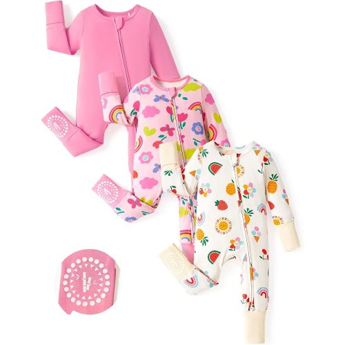 PATPAT Baby Boys Girls Bamboo Viscose Footies 3-Pack, NB-2T