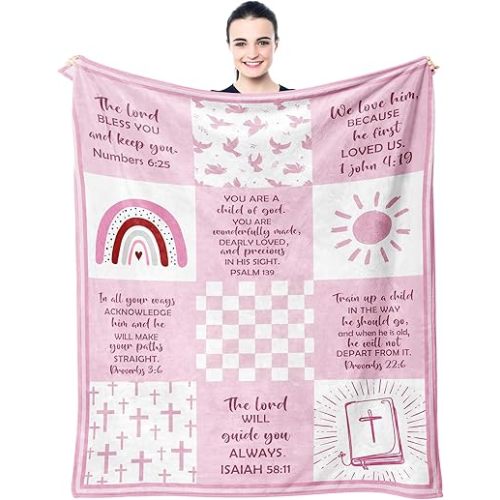 Baptism Gifts for Girl, Baptismal Gift Blanket 40"x50", Christening Favors Present, Best Baptism Gift for Girls, Christian Religious Bible Catholic Gift Ideas Throw Blankets