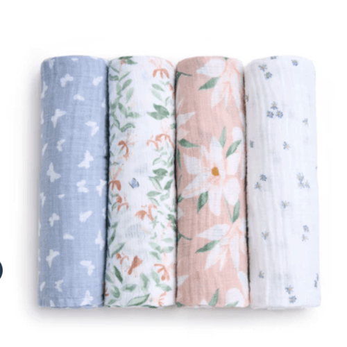 Halo essentials cotton muslin swaddle blanket 4 pack. Color: butterfly garden