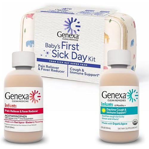 Genexa Baby’s First Sick Day Kit, 2-Pack Gift Set – Infant Pain Relief & Fever Reducer with Organic Baby Cough Syrup & Immune Support, Dye-Free Baby Health Essentials for Infants & Toddlers