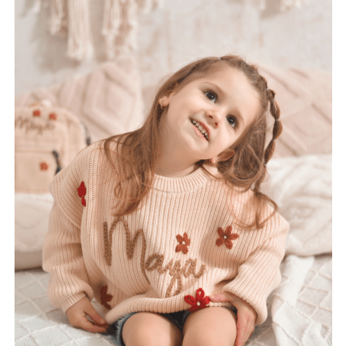 Hand embroidered kids name sweater – KnittyBaby
