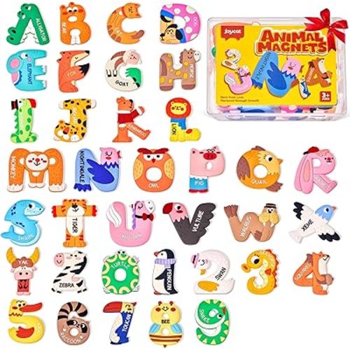 JoyCat Magnetic Letters and Numbers Fridge Magnets, Soft PVC Learning Refrigerator Toy Set for Kids & Toddlers, 26 Animal Alphabet Letters and 0-9 Numbers, Birthday Gifts for Baby Boys and Girls