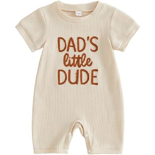 allshope Newborn Baby Boy Summer Outfit Romper Letter Embroidery Short Sleeve Jumpsuit Bodysuit Cute Infant Waffle Clothes