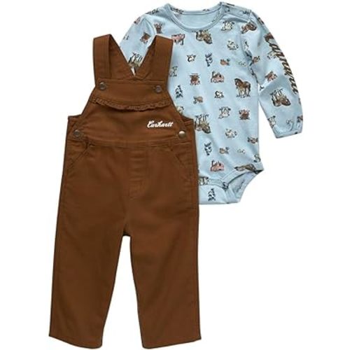 Carhartt Kid's CG9857 Long-Sleeve Woodland Print Bodysuit and Canvas Overall Se