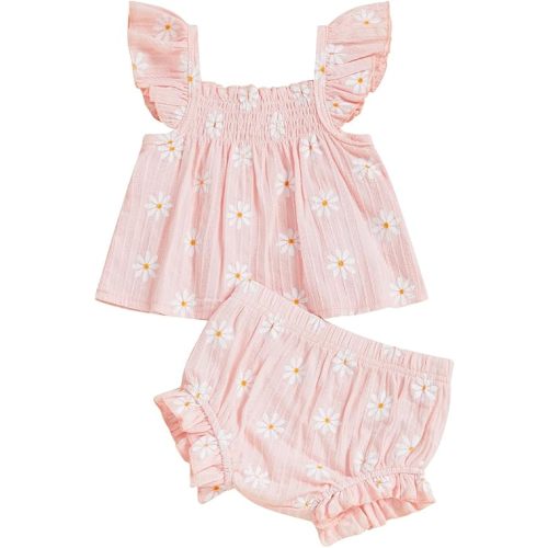 Mubineo Baby Girl Summer Clothes Cute Ruffle Tops Dress Shorts Outfits Set Infant Toddler Shrit Bloomers Princess Outfit