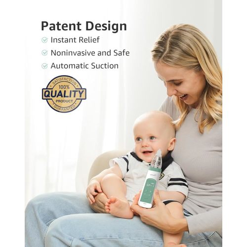 GROWNSY Nasal Aspirator for Baby, Electric Nose Aspirator for Toddler, Baby Nose Sucker, Automatic Nose Cleaner with 3 Silicone Tips, Adjustable Suctions, Music and Light Soothing Function (Green)