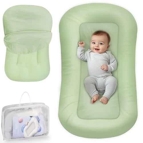 Infant Support Cushion - Baby Support Cushion for Newborn, 0-24 Months, Portable Tummy Time Mat for Home and Travel, Soft Cotton, Supervised Use, Baby Essentials Gift, Green (Cover Included)