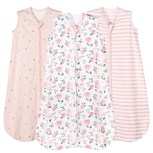 PHF Soft Baby Sleep Sack 0-6 Months 100% Organic Cotton Wearable Blanket, 2-Way Zipper 0.5 TOG Toddler Sleeping Sack 3 Pack, Comfy Sleep Bag for Baby Girls, Pink Floral (Small)