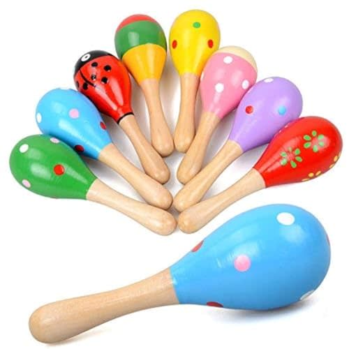Mini Wooden Maracas for Kids, Wooden Fiesta Maracas Assorted Color and Design,Pack of 6 (Random Color Pattern)