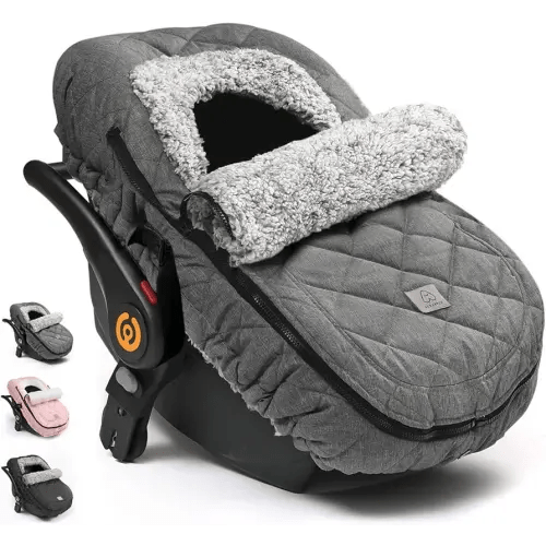 ACRABROS Car Seat Cover Baby: Winter Infant Carseat Canopy for Boy Girl Newborn, Zipper Peeping Window, Warm Cozy Cold Weather Waterproof Fitted, Heather Grey