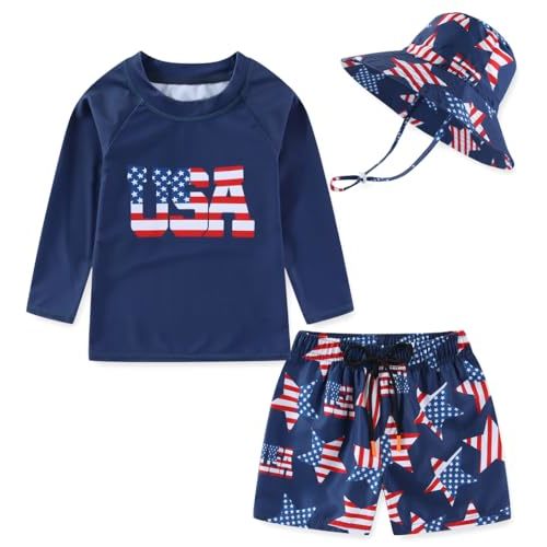 Baby Boys Toddler Long Sleeve Rashguard Set Swimsuit Bathing Suit with Sun Hat